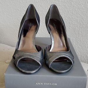 Ann Taylor Dawn Dorsay Silver leather high heels